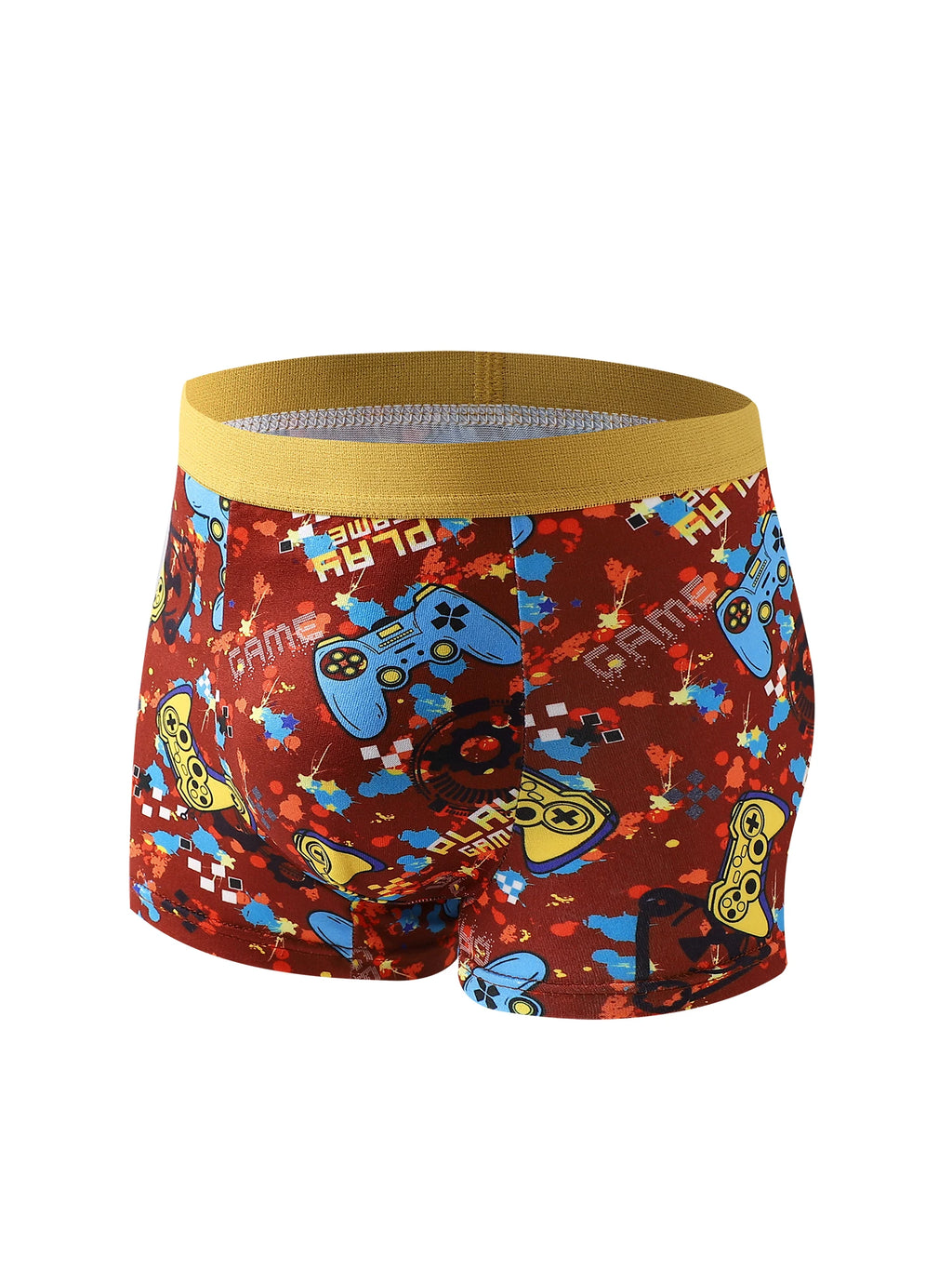 5-Piece Mixed Pack of Boys' Training Briefs with Game Console Print, Street Style, Soft and Comfortable, Stretchy Boxer Briefs for Children, Suitable for Ages 8-12