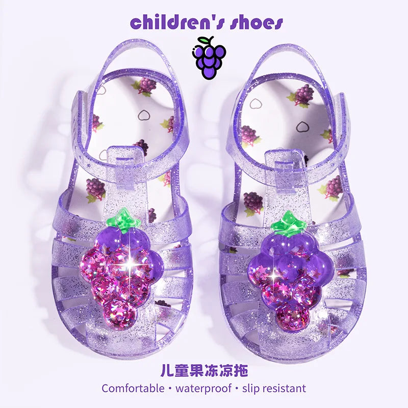 2026 Children's Transparent Crystal Jelly Sandals Soft Non-Slip Sole Princess Roman Style for Summer Cute Kids Footwear