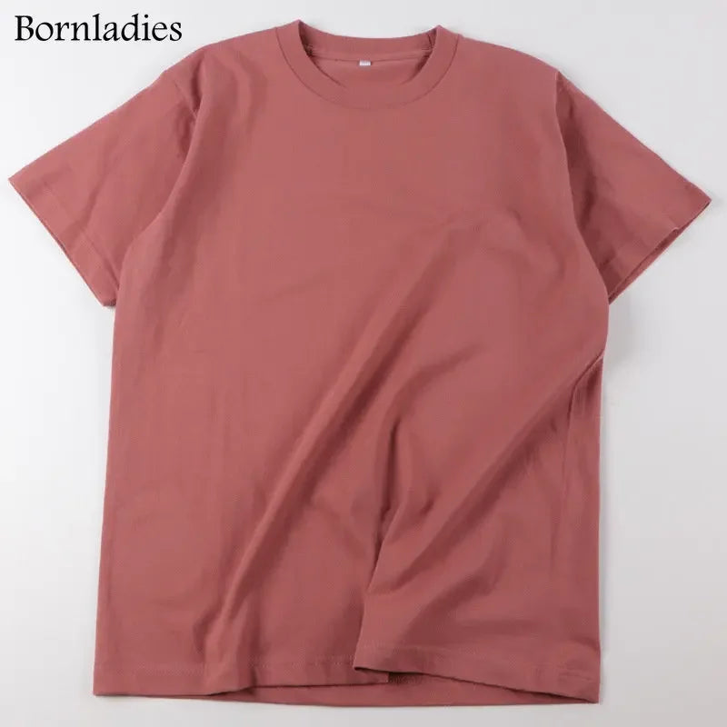 Bornladies 2025 Women's Summer 100% Cotton T-shirt Bottoming Basic Fashionable Solid Lady Short Sleeve Loose Tops Shirts