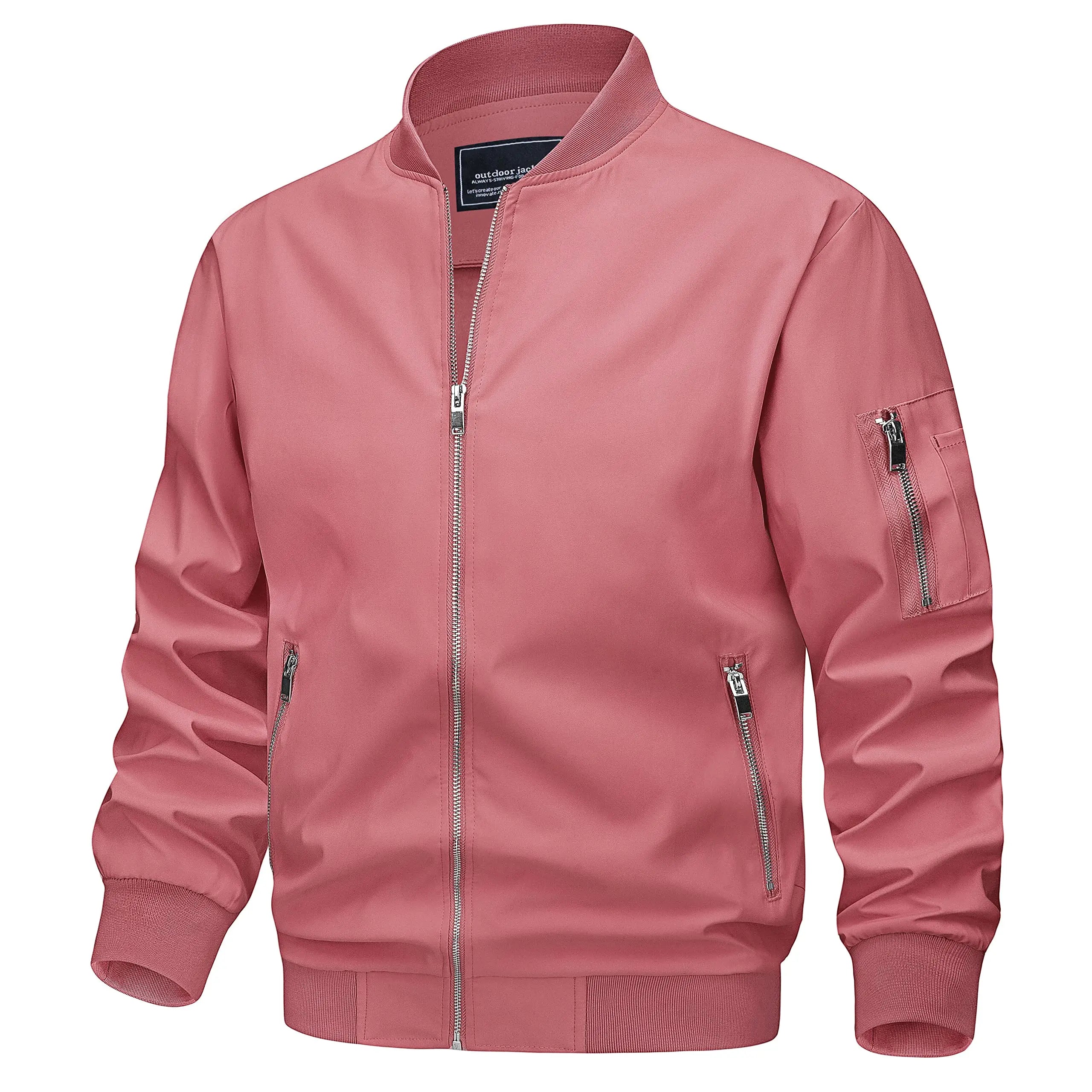 TACVASEN Spring Fall Thin Bomber Jackets Mens Jacket Lightweight Casual Windbreaker Zip Pockets Coats Biker Outwear Outdoor Male