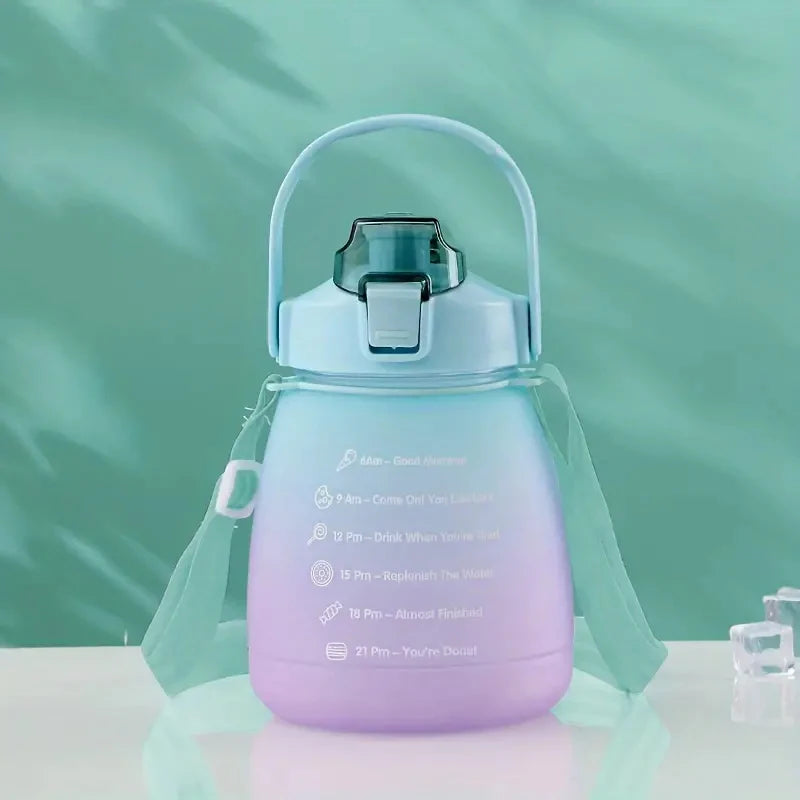 1.3L Large Capacity Sports Water Bottle with Straw Gradient Color Women's Outdoor Running Portable Plastic Bottle