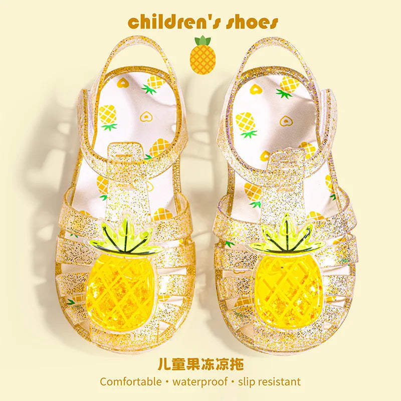 2026 Children's Transparent Crystal Jelly Sandals Soft Non-Slip Sole Princess Roman Style for Summer Cute Kids Footwear