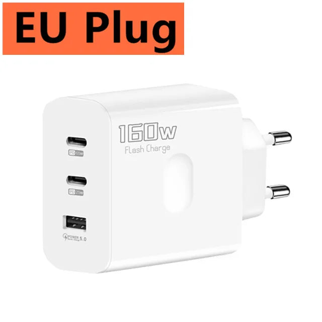 160W Fast Charger USB Type C Phone Charger Adapter Quick Charge QC 5.0 3.0 PD 65W Charger For iPhone iPad Samsung Huawei Xiaomi