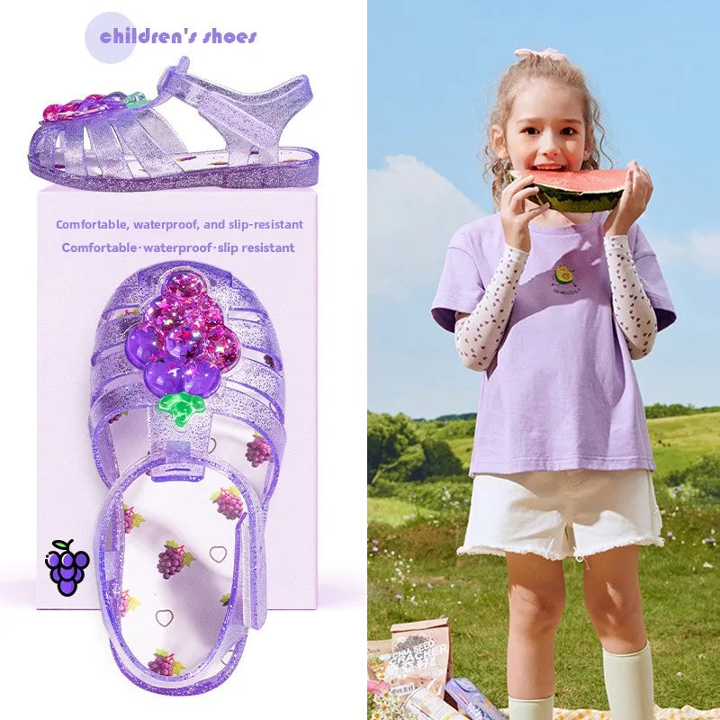 2026 Children's Transparent Crystal Jelly Sandals Soft Non-Slip Sole Princess Roman Style for Summer Cute Kids Footwear