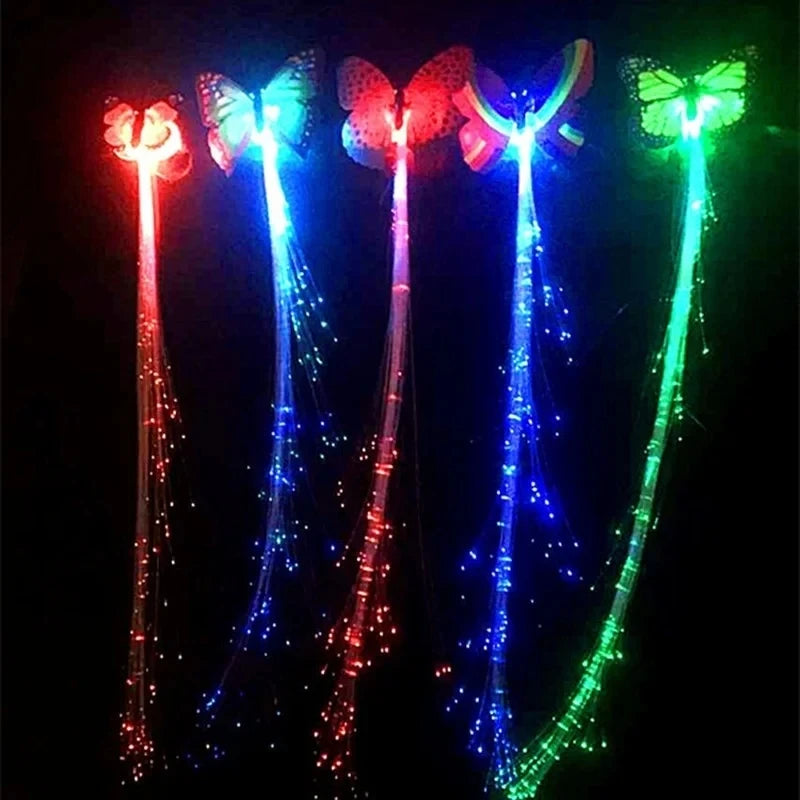 5/30PCs Colorful Luminous Braids Butterfly Glitter Fiber Optic Hair LED Silk Braids Bar Prom Aid Supplies Hairband Hair Decor