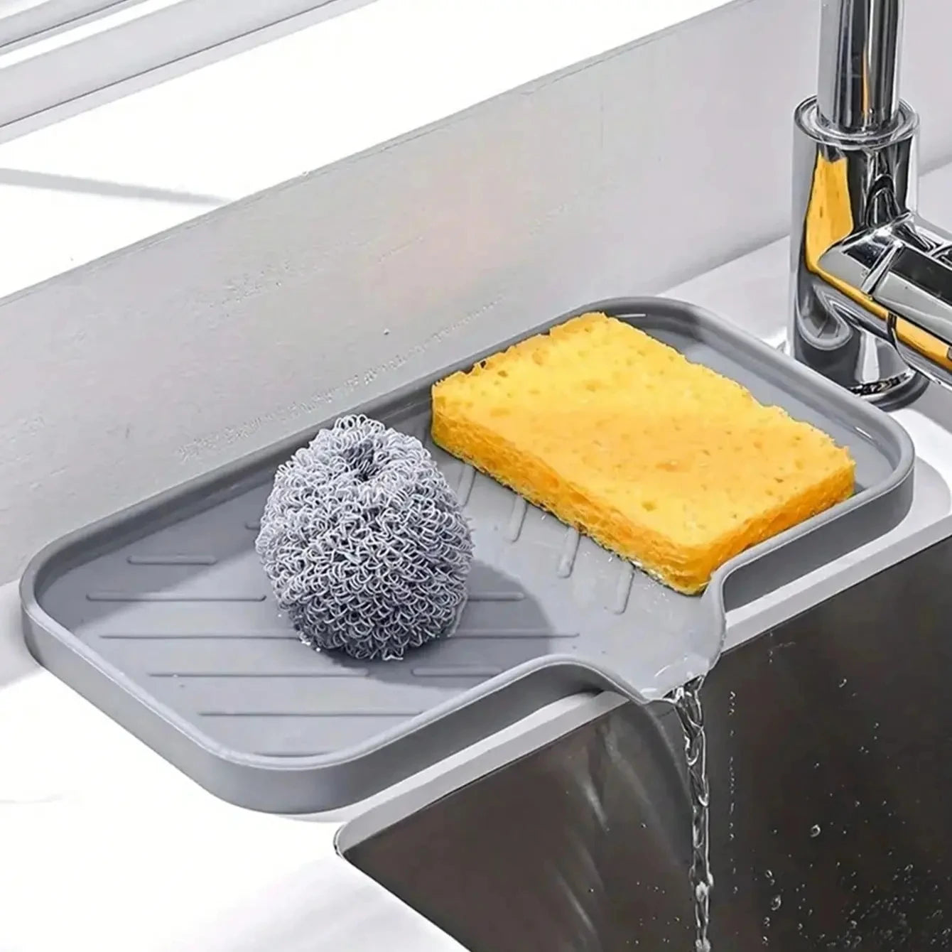 1/2Pcs Silicone Sink Storage Tray, Drain Design Sponge Soap Holder
