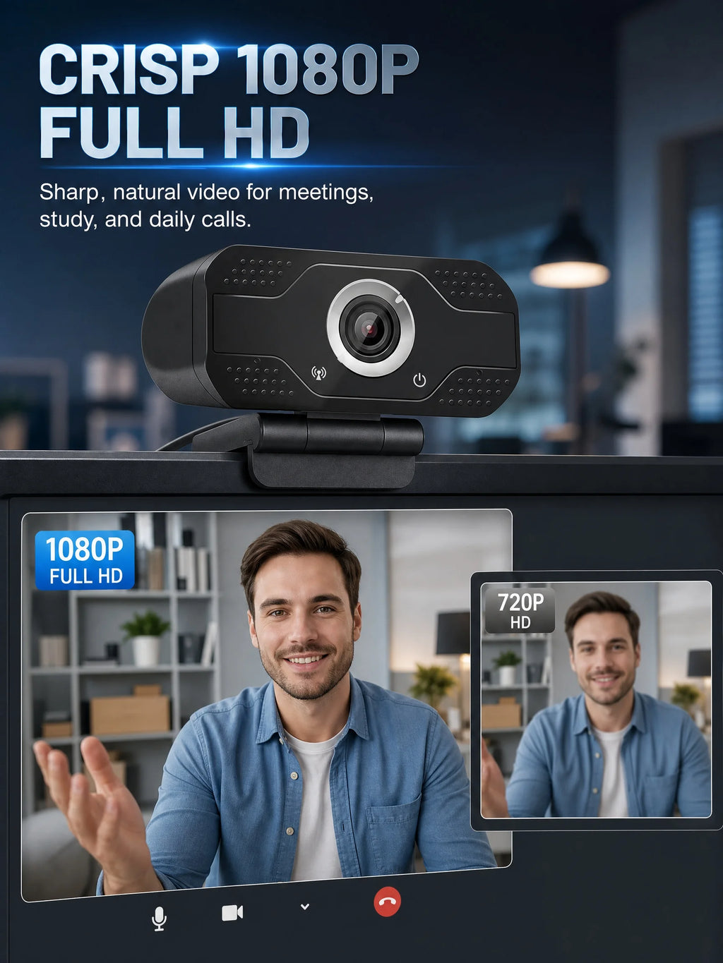 2026Webcam with Microphone, USB Computer Camera for  Online Class Video Calls, Zoom, Teams, Streaming
