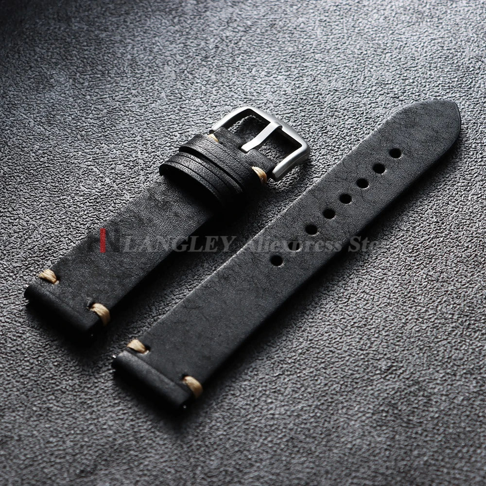 Handmade Stitching Cowhide Watch Straps 18mm 19mm 20mm 21mm 22mm Matte Leather Strap for Seiko for Omega Quick Release Watchband