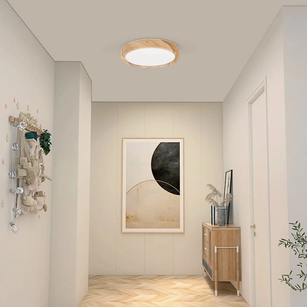 LVL LED Ceiling Light Wood Grain & White 3 in 1 Lighting Colors Home Lighting Kitchen Bedroom Bathroom Round Flush Ceiling Lamp