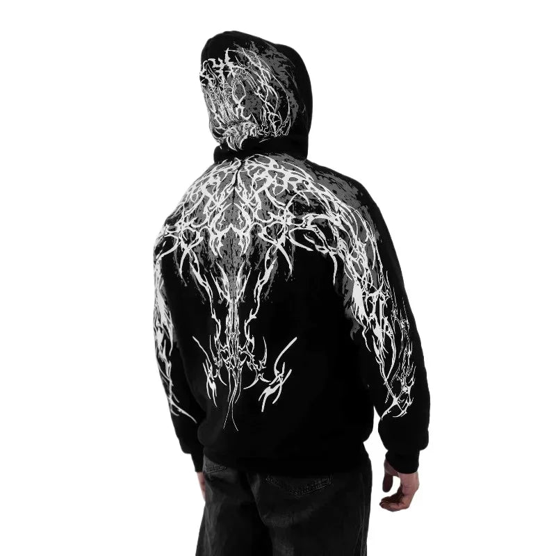 Y2K Gothic Reflective 444 Print Hoodie Men Women Harajuku Streetwear Oversized Black Hooded Sweatshirt Hip Hop Pullover Tops New
