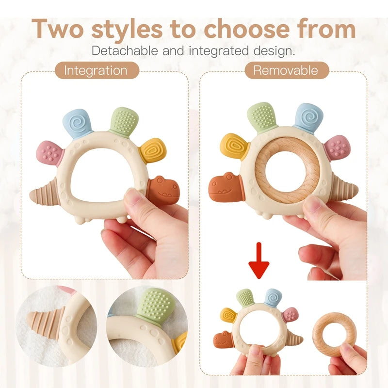 BPA-Free Baby Dinosaur Silicone Teether Sensory Toy Easy to Grip Infant Care Food Grade Baby Toy Newborn Gift Babies Accessory