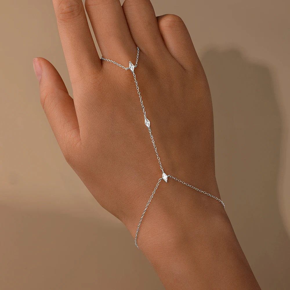 ROXI 925 Sterling Silver Heart/Star Zircon Bracelet With Finger Design For Women Hand Chain Accessories Party Jewelry Gift
