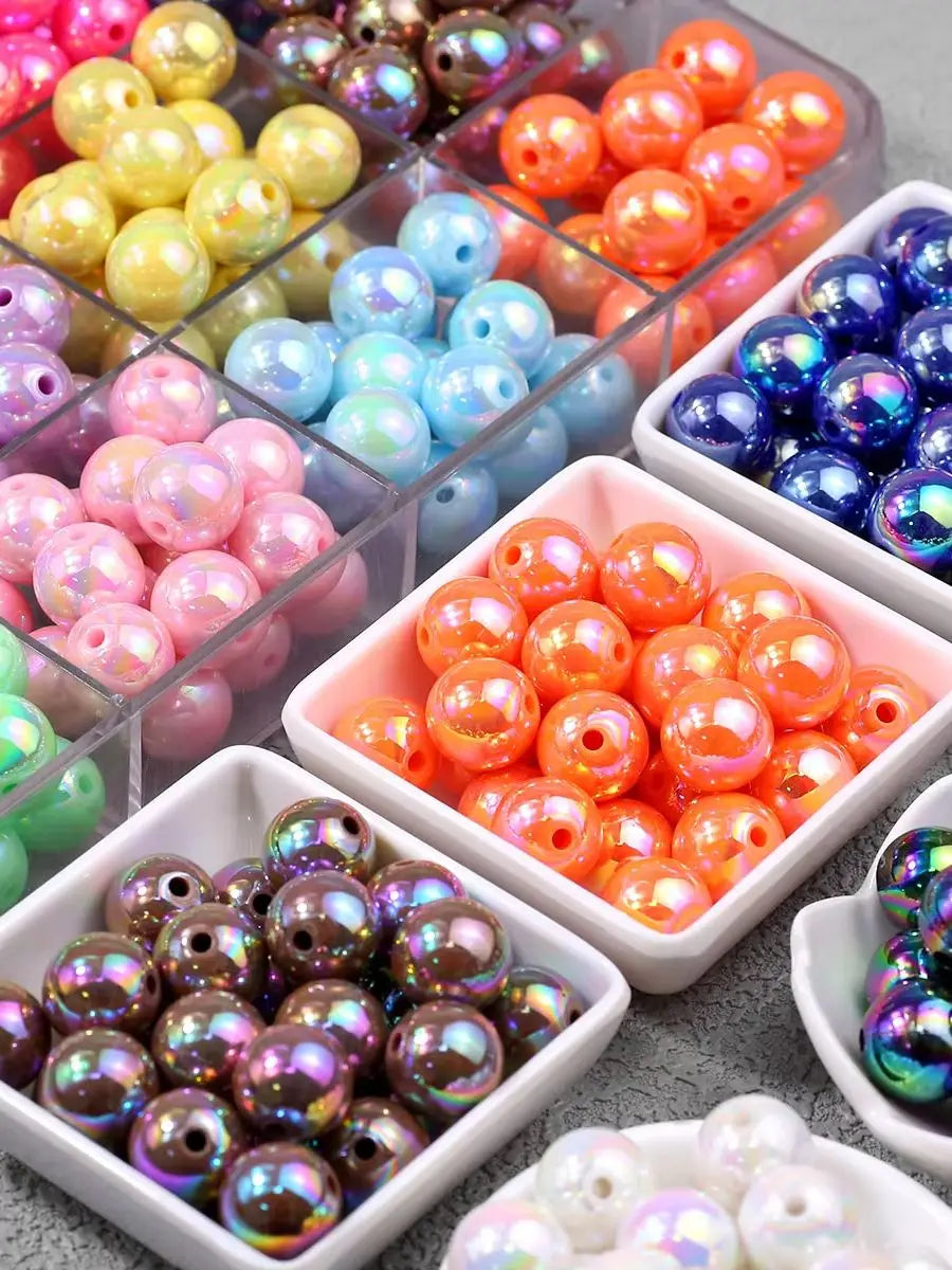 Pen Beaded Acrylic Round Loose Beads AB Color 16mm 20Pcs for Jewelry Making Handmade Craft Supplies Bracelet Necklace Earring