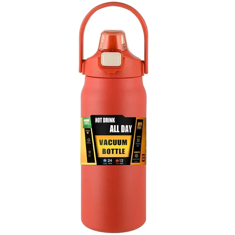 Outdoor Thermos Portable 304 Stainless Steel Thermal Mug, Vacuum Flask Cold & Hot Sports Water Bottle with Straw