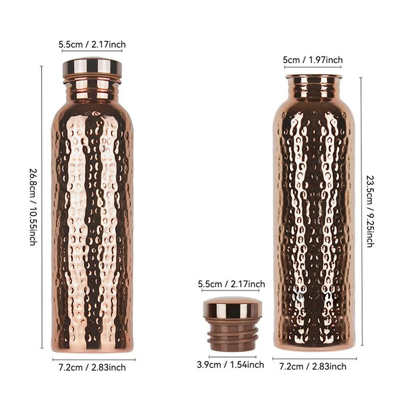 New 800ML Electroplated Copper Water Bottle One-Click Open Lid Stainless Steel Hammer Pattern Cup Sports Water Bottle