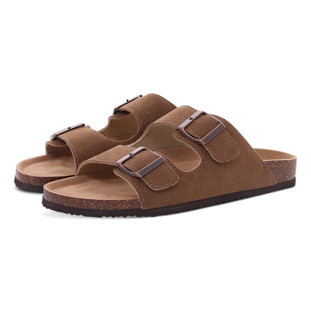 Shevalues Cork Sole Slippers For Women Men Classic Suede Summer Sandals With Arch Support Fashion Orthopedic Beach Cork Shoes