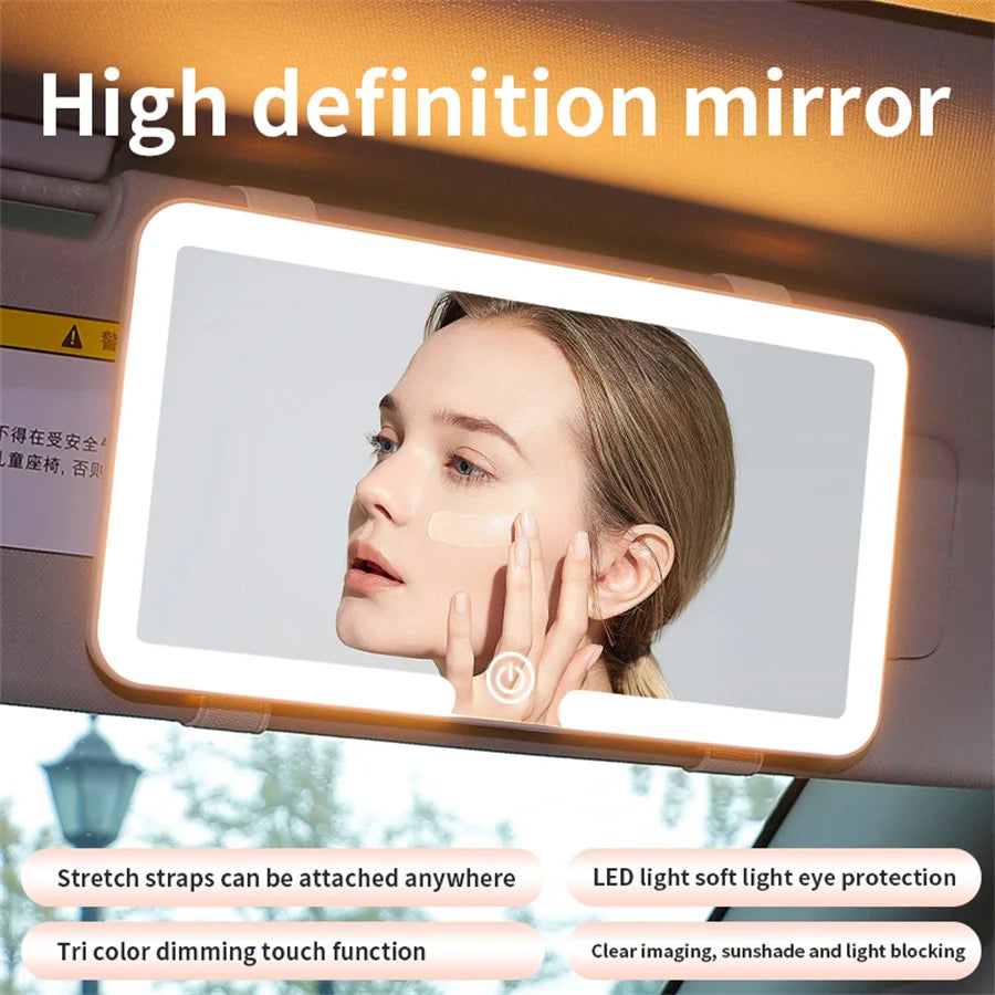 Car Interior Mirrors Sun Visor Plate LED HD Makeup Mirror for Girls Women Rechargeable Fill Light Universal Thin Vanity Mirror