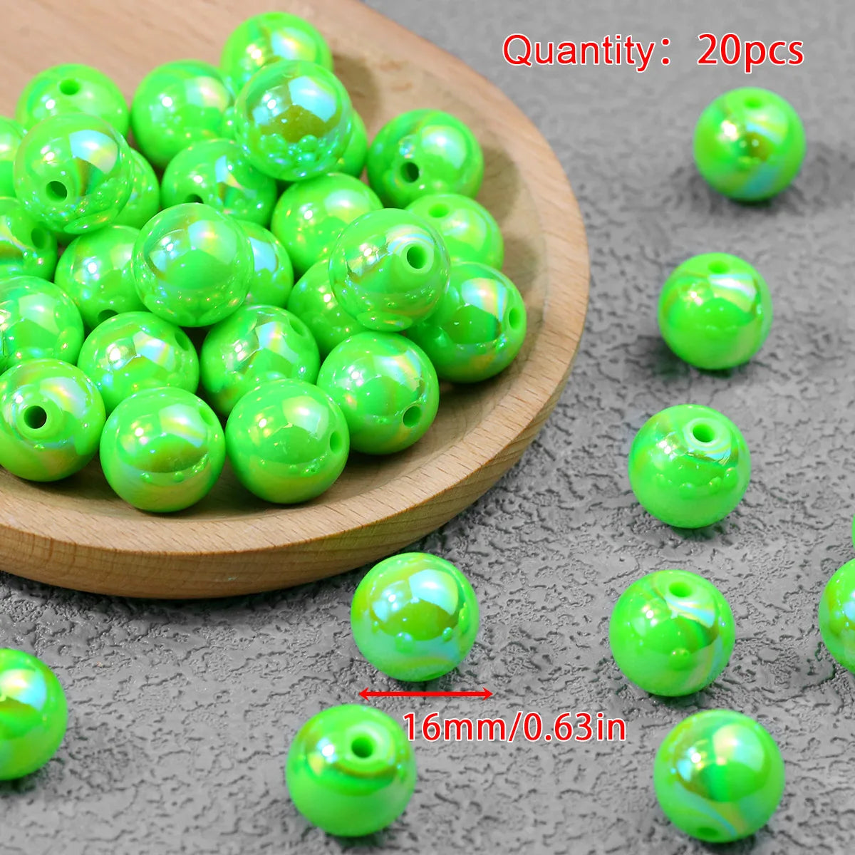 Pen Beaded Acrylic Round Loose Beads AB Color 16mm 20Pcs for Jewelry Making Handmade Craft Supplies Bracelet Necklace Earring
