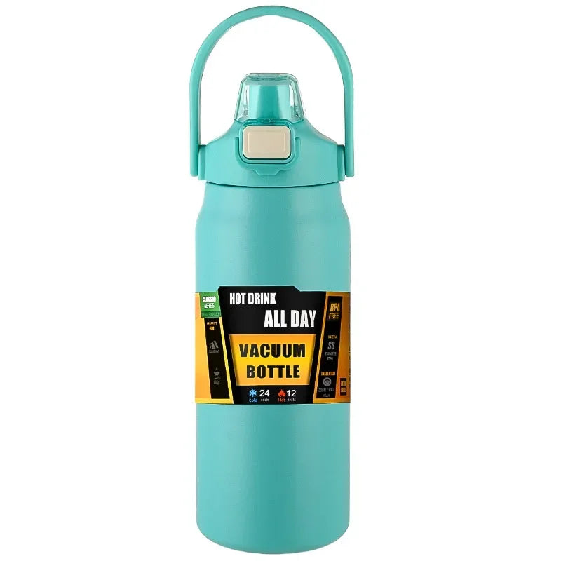 Outdoor Thermos Portable 304 Stainless Steel Thermal Mug, Vacuum Flask Cold & Hot Sports Water Bottle with Straw