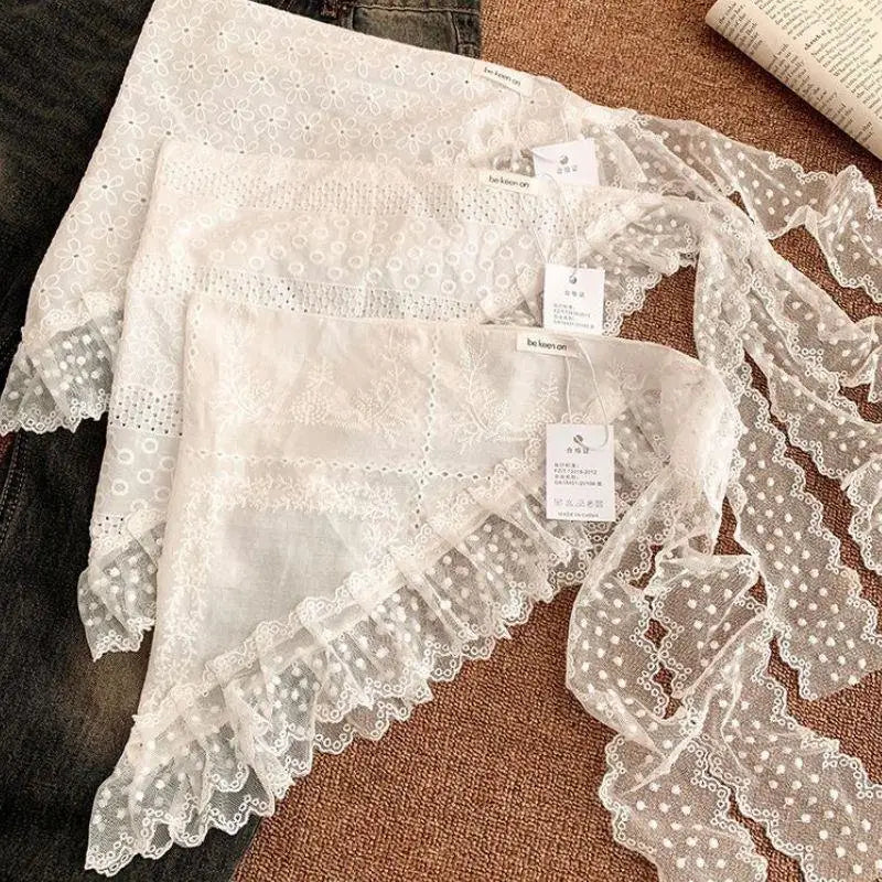 INS Style Triangular Lace Handkerchief Personalized Trendy Layering Of Small Aprons Soft Versatile Korean Headscarf Hair Scarves