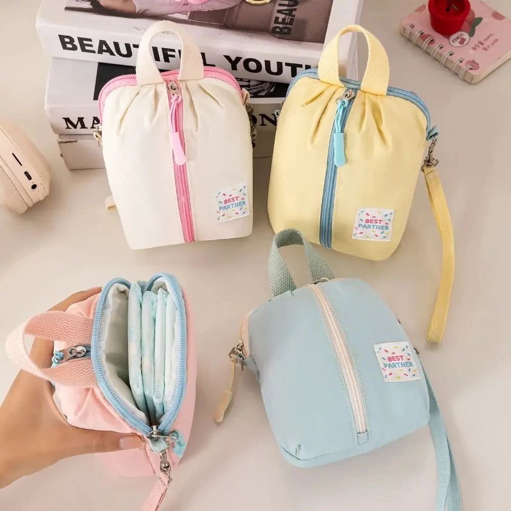 Portable Small Sanitary Napkin Storage Bag Macaron Travel Toiletry Cosmetic Case Makeup Organizer Versatile