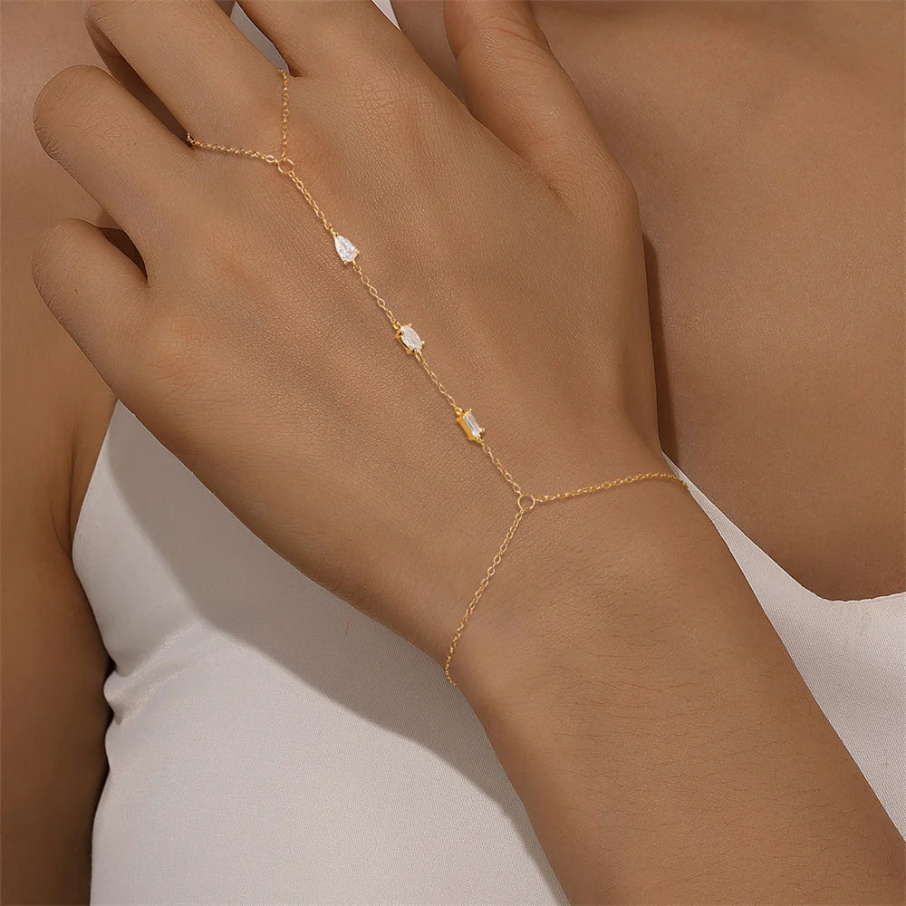 ROXI 925 Sterling Silver Heart/Star Zircon Bracelet With Finger Design For Women Hand Chain Accessories Party Jewelry Gift