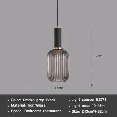 Striped Nordic Vintage Colorful Glass Chandelier For Dining Room Kitchen Island Pendant Light Bedroom Bedside Hanging Lamp