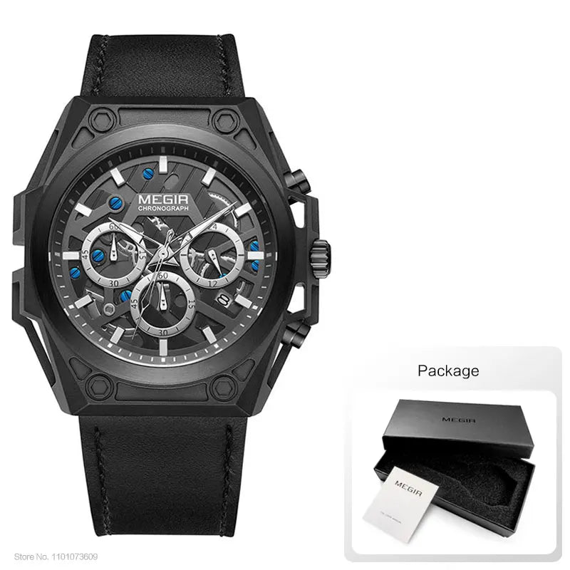 MEGIR Blue Watch Men Stainless Steel Dress Wrist Watch Man Waterproof Chronograph Quartz Watches Relogio Masculino часы мужские