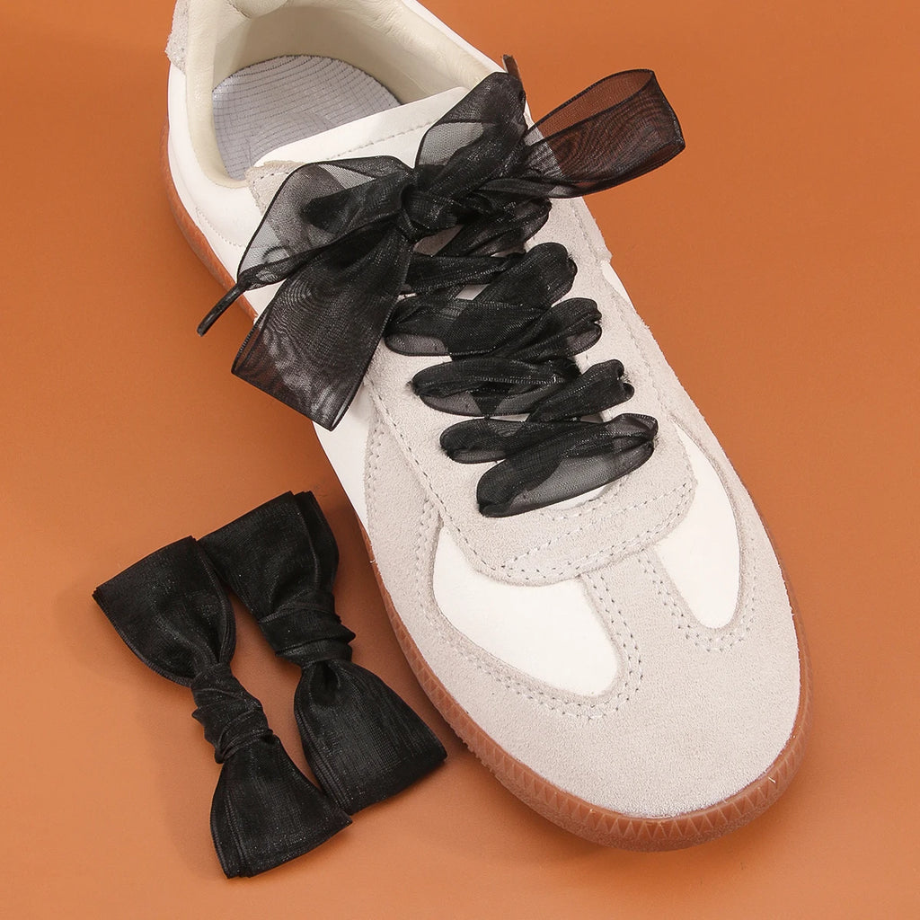 1 PAIRS Fashion Shoe Laces Silk Satin Ribbon Shoelaces Soft Casual Flat Shoestrings for Sneaker 2.5CM Wide&more choices of color