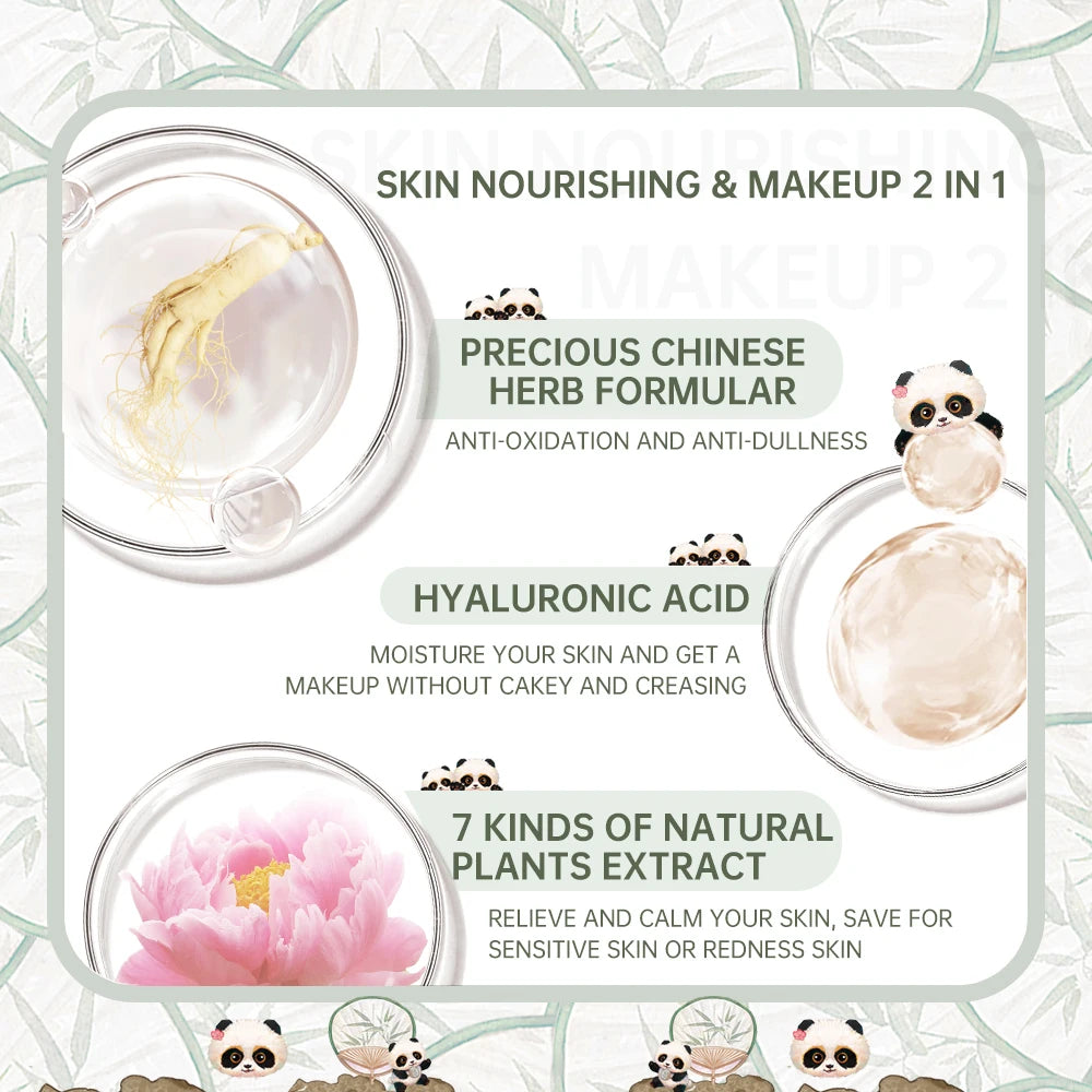 CATKIN Panda Land Full Coverage Cushion Fondation, Breathable Hydrating Nourishing Poreless Face Makeup Save for Sensitive Skin