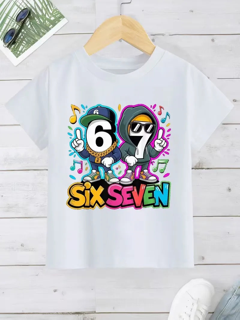 Summer Fashion Boys Cotton T-Shirt  Brush SIX SEVEN 67 Digital Puzzle Print Kids Casual Top Children's Short Sleeved Tee Shirt