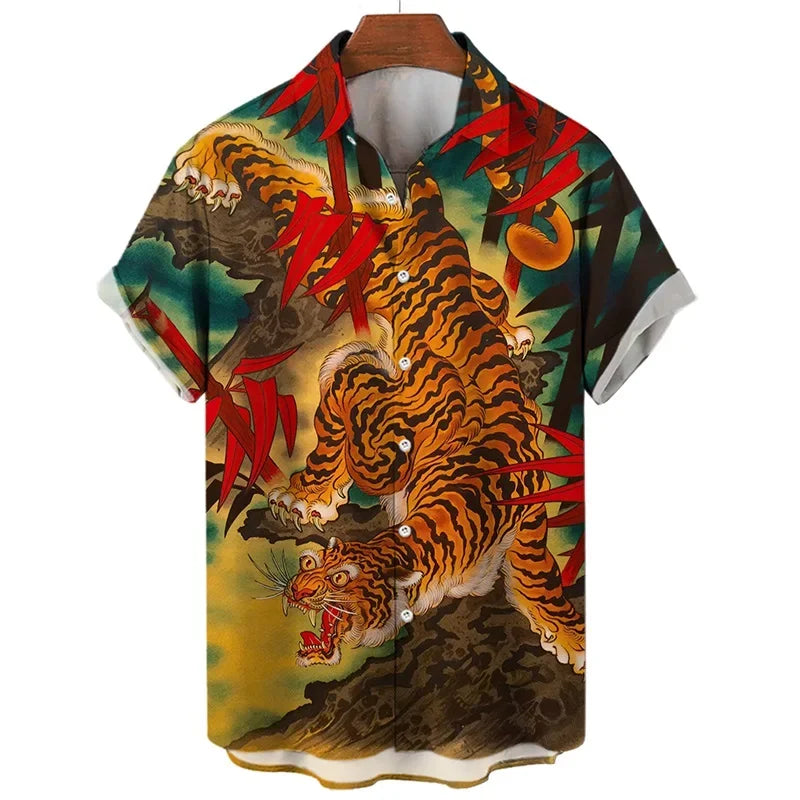 Men's Shirts 3D Animal Tiger Dragon Printed Short Sleeve Hawaiian Shirts Blouse New in Casual Button Up Aloha Shirt Male Tops