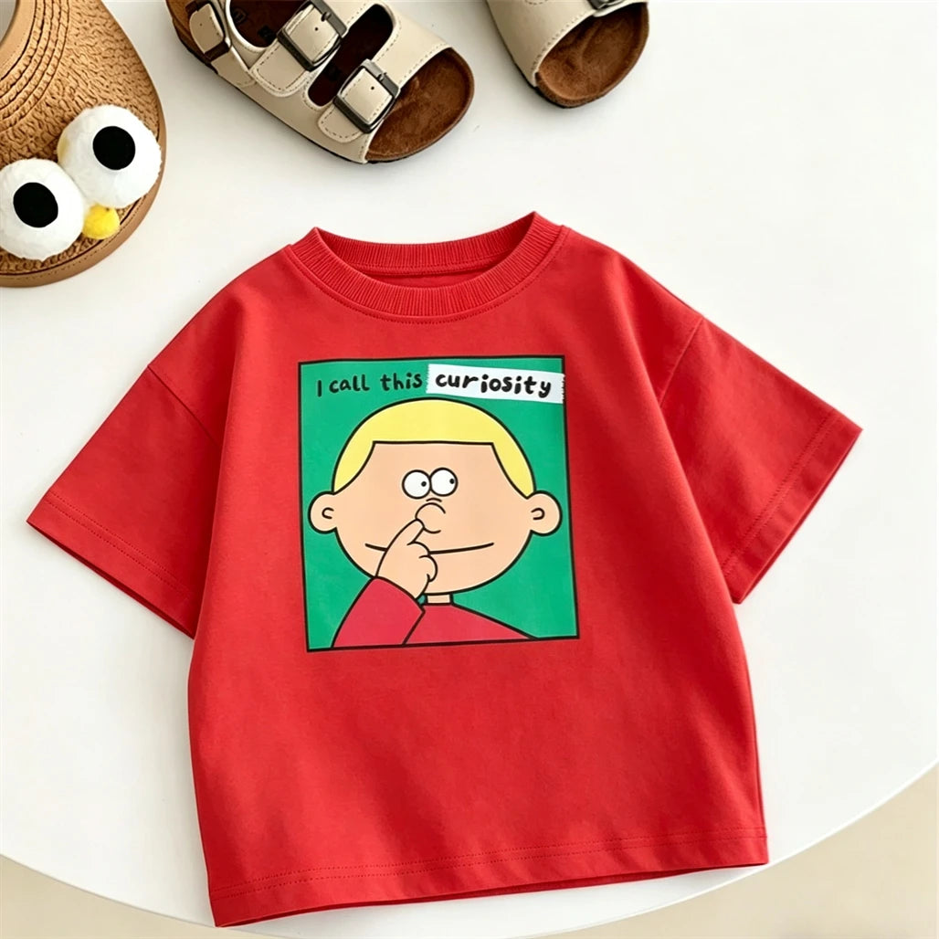 Summer Clothes Cartoon Printed TShirt Short-sleeved Tops Simple All-match Base Shirt Girls Boys Lovely Funny Clothing Printed T