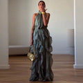 Sexy Cascading Ruffle Pleated Women Long Dress Fashion Lace Up Sleeveless Empire Female Dresses 2026 Spring Summer Lady Robe New