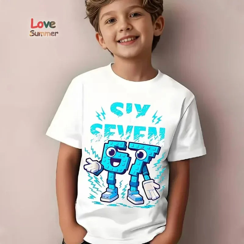 Boys T Shirts 6 To 7 Years T-Shirt 67 Number Print Casual Italian Brainrot Summer Top Suitable for Funny Gift for Casual Attire