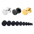 3MM-14MM Black/Gold/Steel Color Dumbbells Men Women's Stud Earrings Stainless Steel Small Round Minimalist Ear Piercings Jewelry