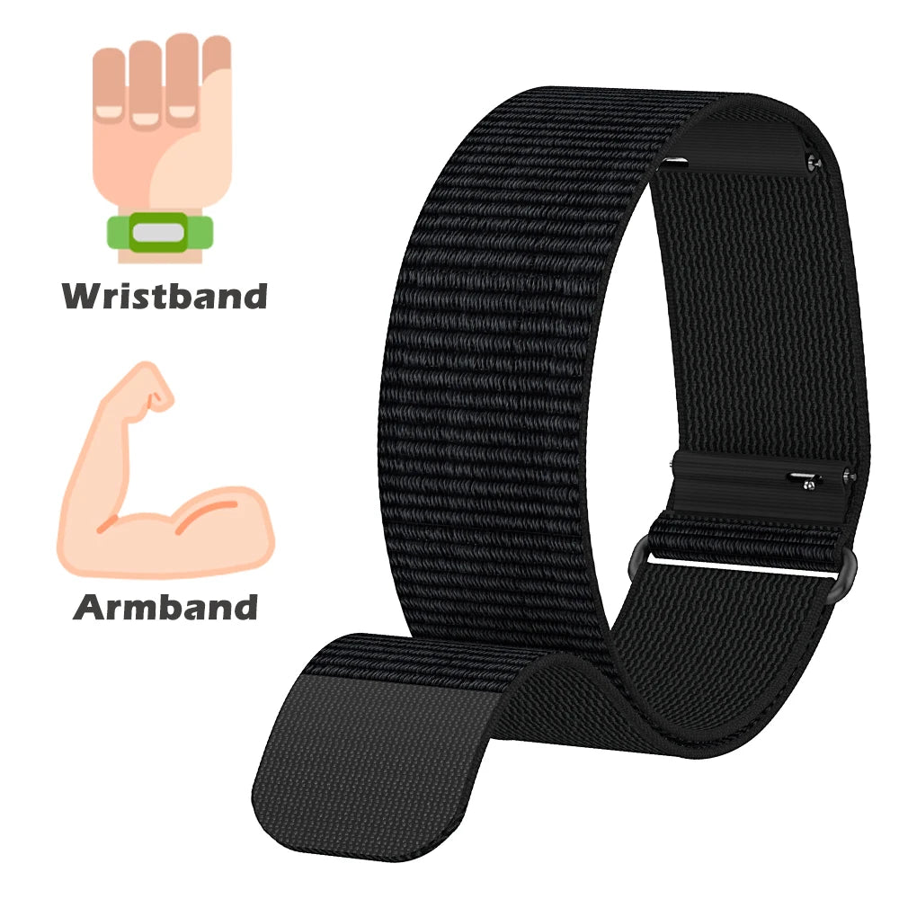 Full Coverage Nylon Elastic Armband Wristband for Amazfit Helio Adjustable Genuine Leather Hook and Loop Water-Resistant Strap