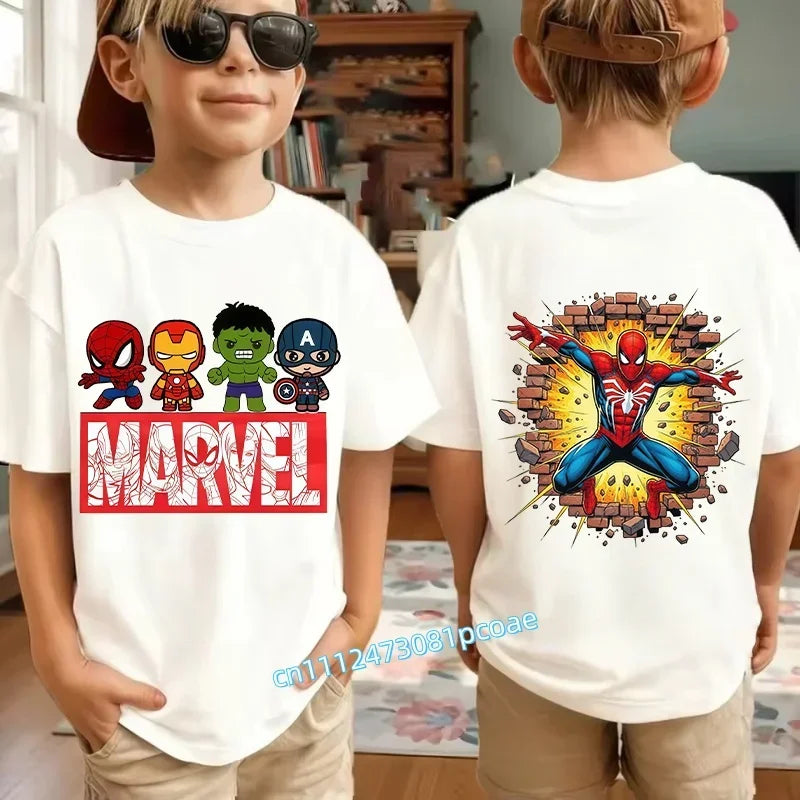 Kids Summer Cute Spider-Man Print Children's Short-Sleeved T-Shirt for Girls Boys 100% Cotton - Fashionable Short Sleeve