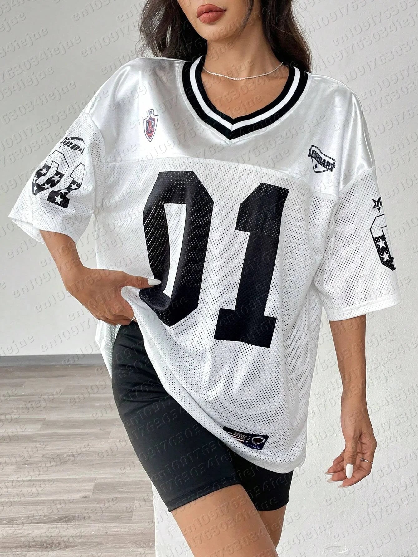 American Sports Fashion V-Neck T-Shirt Street Y2K Hip-Hop Jersey Women's Loose Breathable Quick Drying Casual Versatile Top