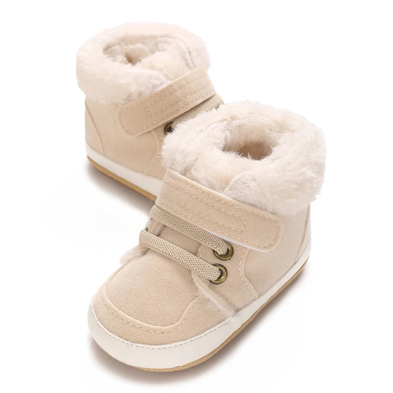 HAIZHIW 0-18M NEW Winter Baby Boys Girls High Tops Sneakers Rubber Anti-Slip Sole Fleece for Warmth Infant Newborn Shoes