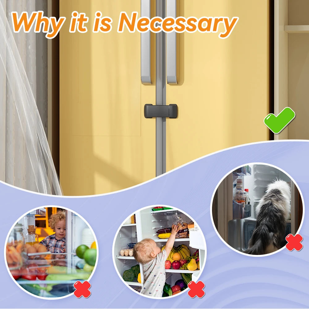 Baby Safety French Fridge Door Lock, Childproof Double Door Refrigerator Lock, Cabinet Cupboard Lock for Toddlers