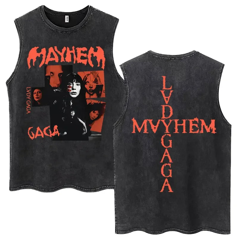 Lady Gaga The Mayhem Ball Tour 2025 Washed Tank Tops Fashion Men Women Vintage Y2K Sleeveless T Shirt 100% Cotton Oversized Tees