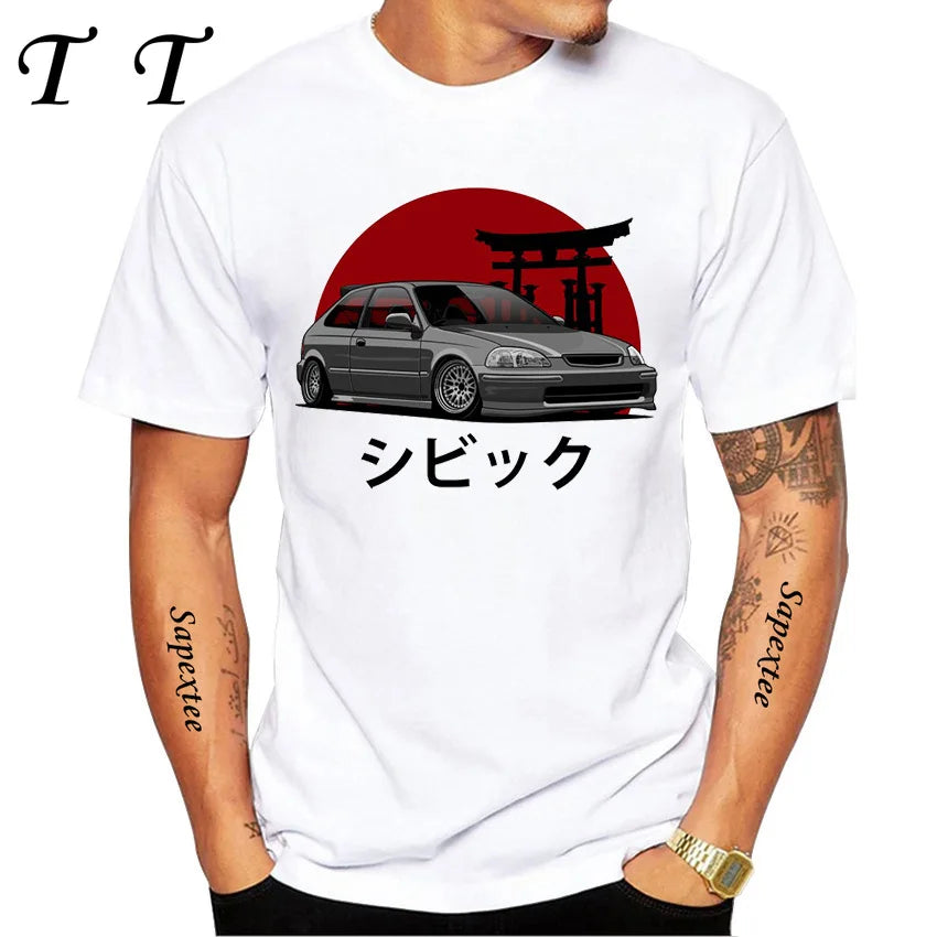Retro Civic Type R FN2 Black T-Shirt New Summer Men Short Sleeve JDM Legends Print Tshirts Boy Casual Tops Car Sport White Tees