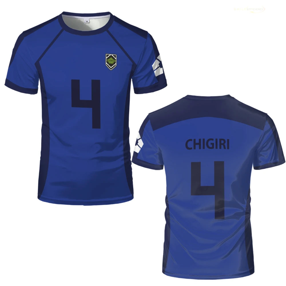 ISAGI 3D Print Sports Quick-dry Breathable Men T-Shirt Anime Cosplay Harajuku Football Team Training Parent-child Short Sleeve