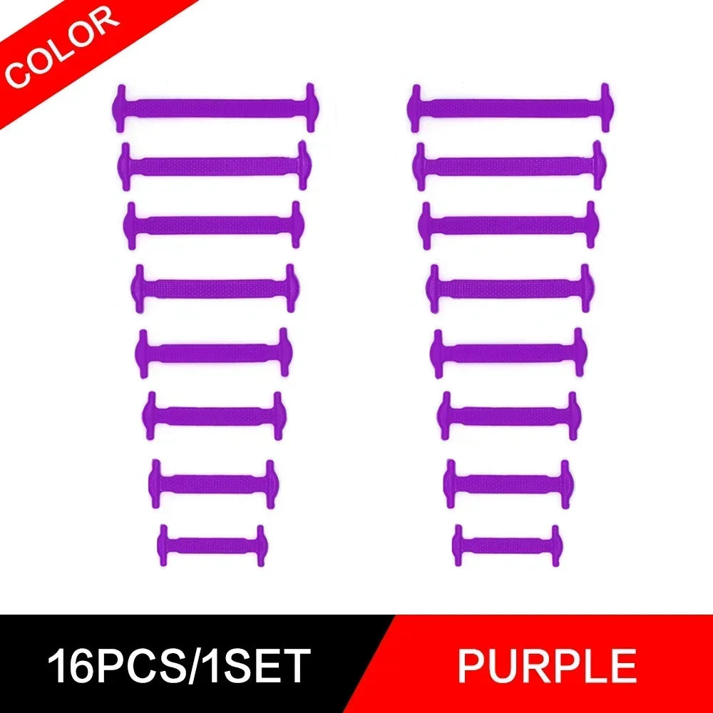 New 16Pcs Elastic Shoe Laces All Sneakers Silicone Stretch Shoelaces Unisex Fashion No Tie Shoelace Rubber Band Shoelaces