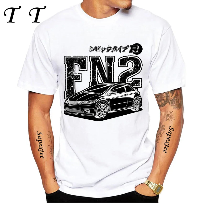 Retro Civic Type R FN2 Black T-Shirt New Summer Men Short Sleeve JDM Legends Print Tshirts Boy Casual Tops Car Sport White Tees