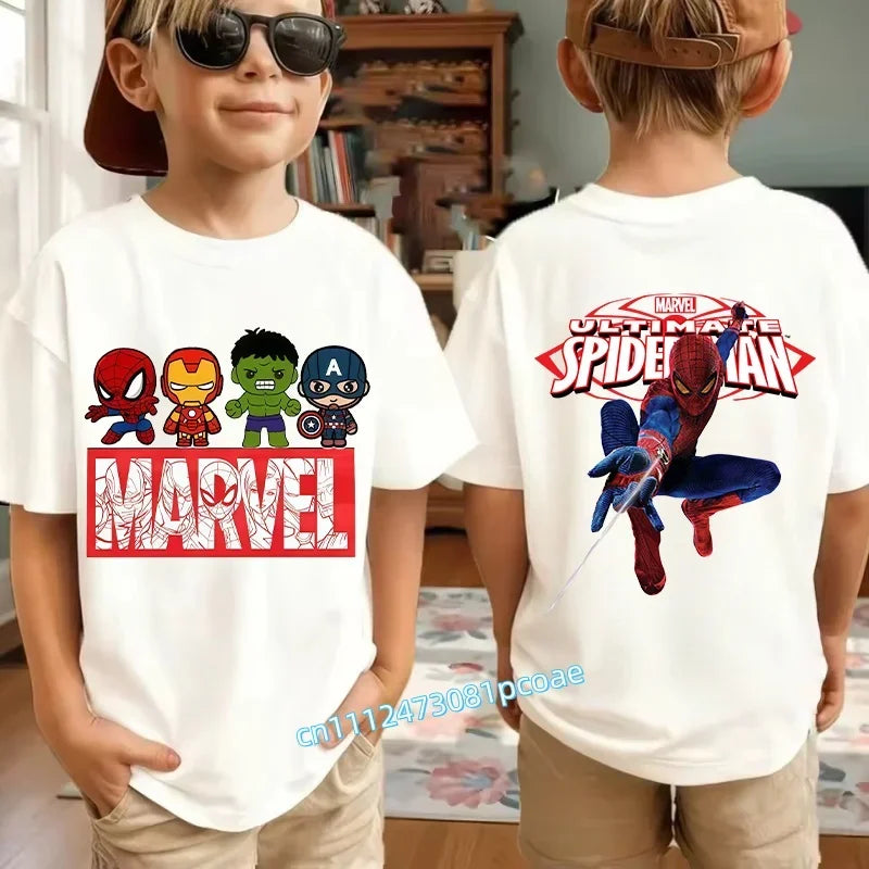 Kids Summer Cute Spider-Man Print Children's Short-Sleeved T-Shirt for Girls Boys 100% Cotton - Fashionable Short Sleeve