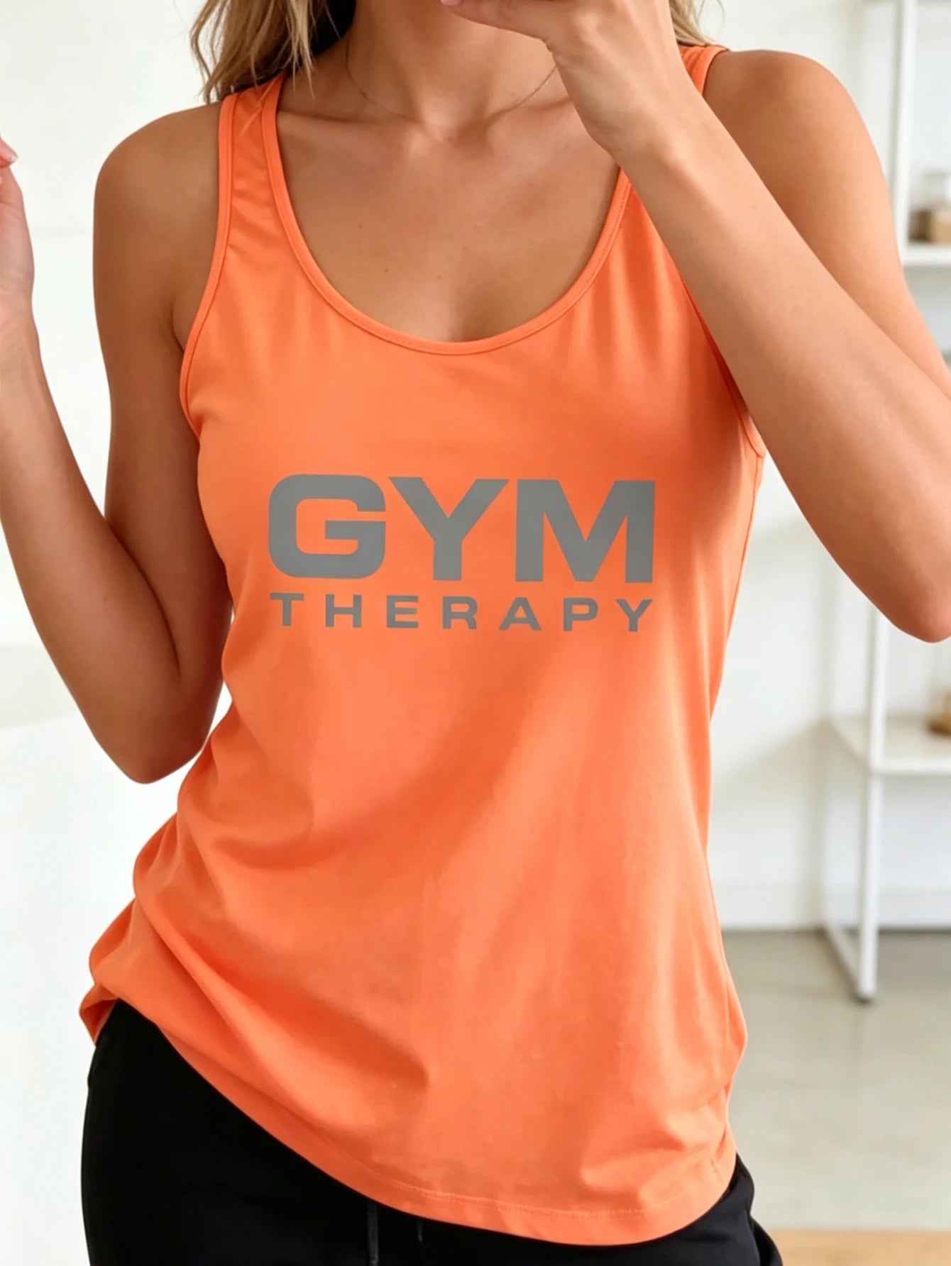 Women's Printed Letter Pattern Casual Vest, Round-Neck with Elasticated Design, Suitable for Sports, Fitness and Yoga, Women's S