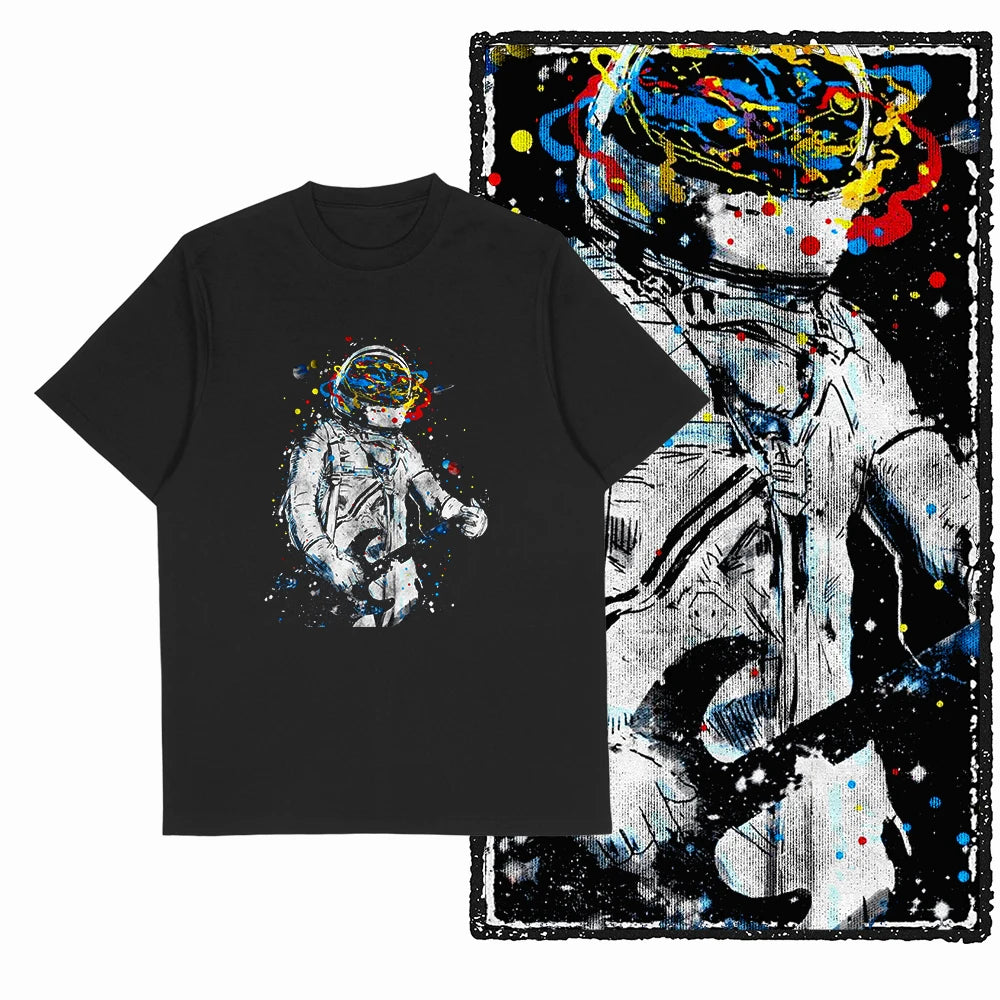 Coolmind SA 100% Cotton astronaut Graphic T shirt fo men Cool Moon print Big Size men tshirt BLACK men's novelty tee shirt