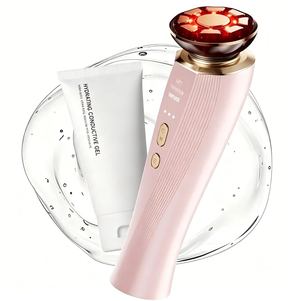 3 in 1 Red Light Handle Facial Device Portable V Shaped Face Lifting Slimming Massager for Neck Skin Tightening Anti-Aging Skincare Tool For Women Travel Home Use Gift